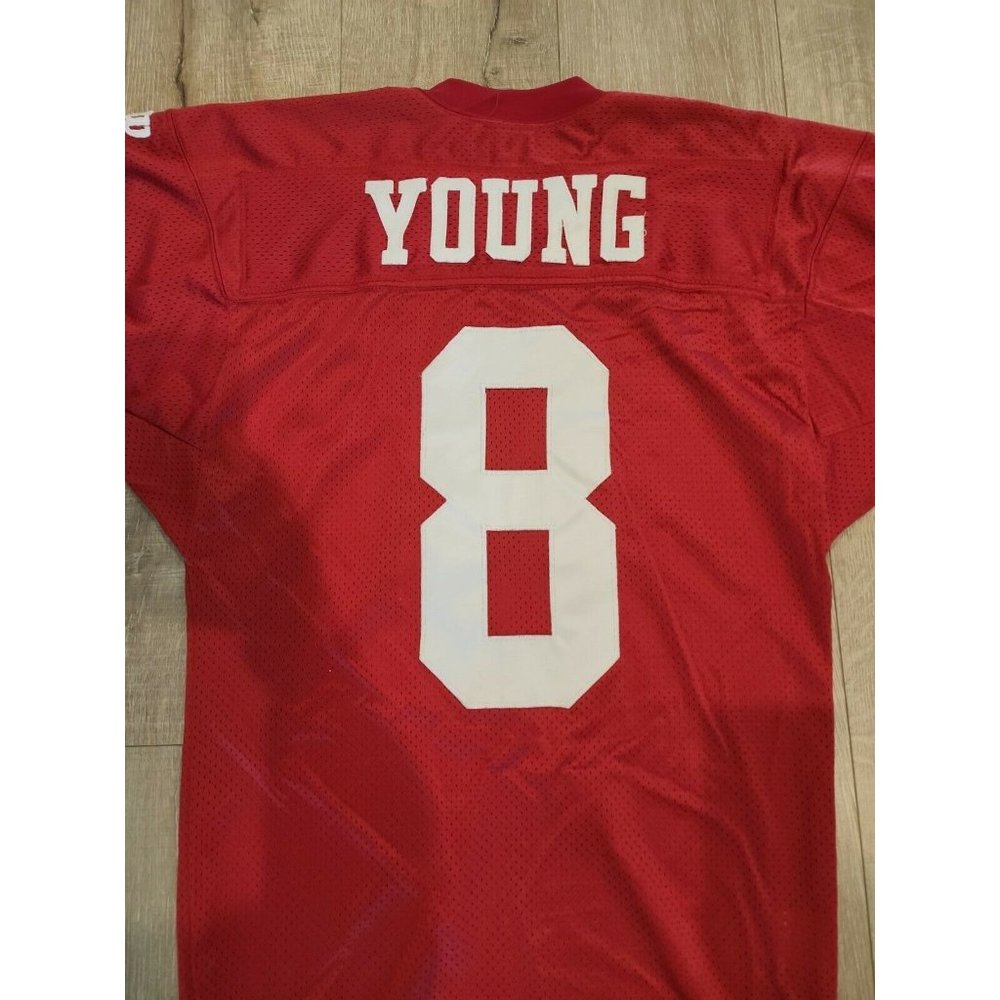 Authentic Game 1993 San Francisco 49ers Steve Young Red Jersey Old Wilson 42 - Picture 2 of 9